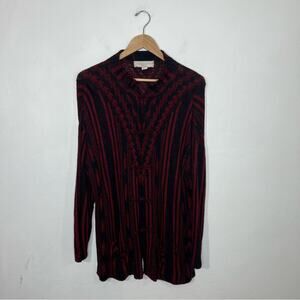 Vintage French Rags Red Black Rayon Aztec Vibe Cardigan Size Medium